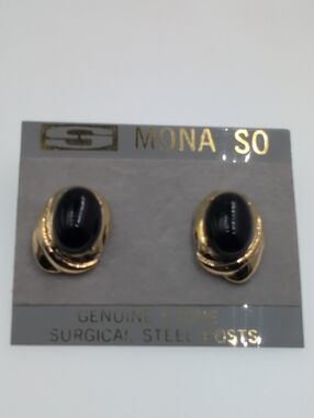 Gold Tone Stud Earrings with Black Center
